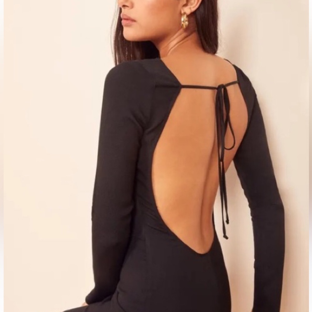 Reformation Elegant Black Tie-Back Mini Dress